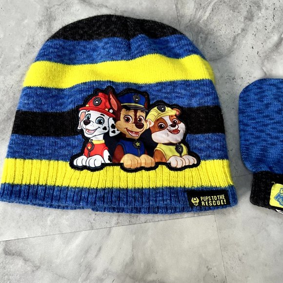 Nickelodeon Paw Patrol Toddler Boys Beanie Hat & Mittens Set 2T-5T One Size - Picture 2 of 8